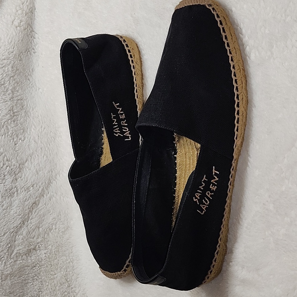 YSL Saint Laurent Mens Black Canvas Slip On Espadrille Size 45/ US 11 - Picture 6 of 14